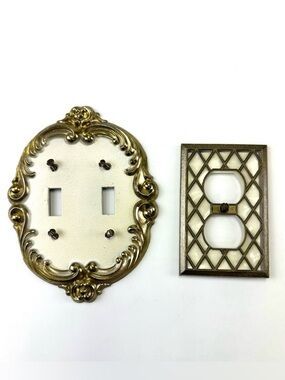 Vintage light switch plates double and single gold cream 70s Mid Century